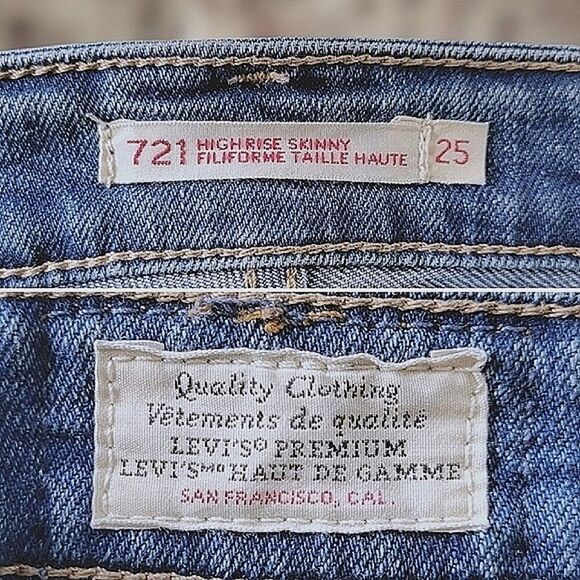 Levi's 721 Distressed Skinny in Rugged Indigo Med Denim size 25 - Picture 11 of 14